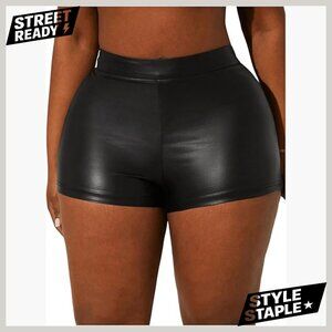 Plus Size PU Leather High Waist Disco Shorts Hot Pants Club Wear